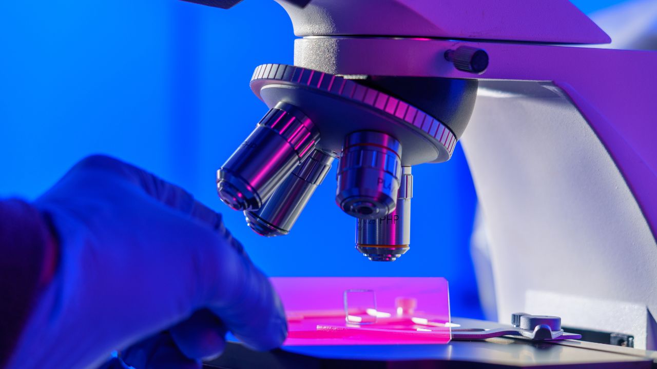 Researcher using a microscope