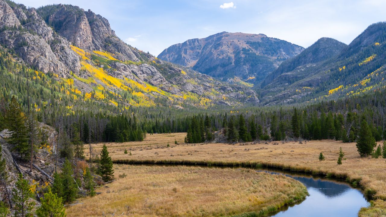 Scenic view of lake and mountains against sky,Rocky Mountain National Park,Colorado,United States