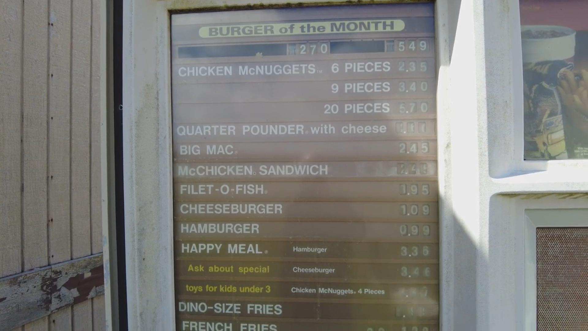 McDonald's Drive Thru Menu from 1990's