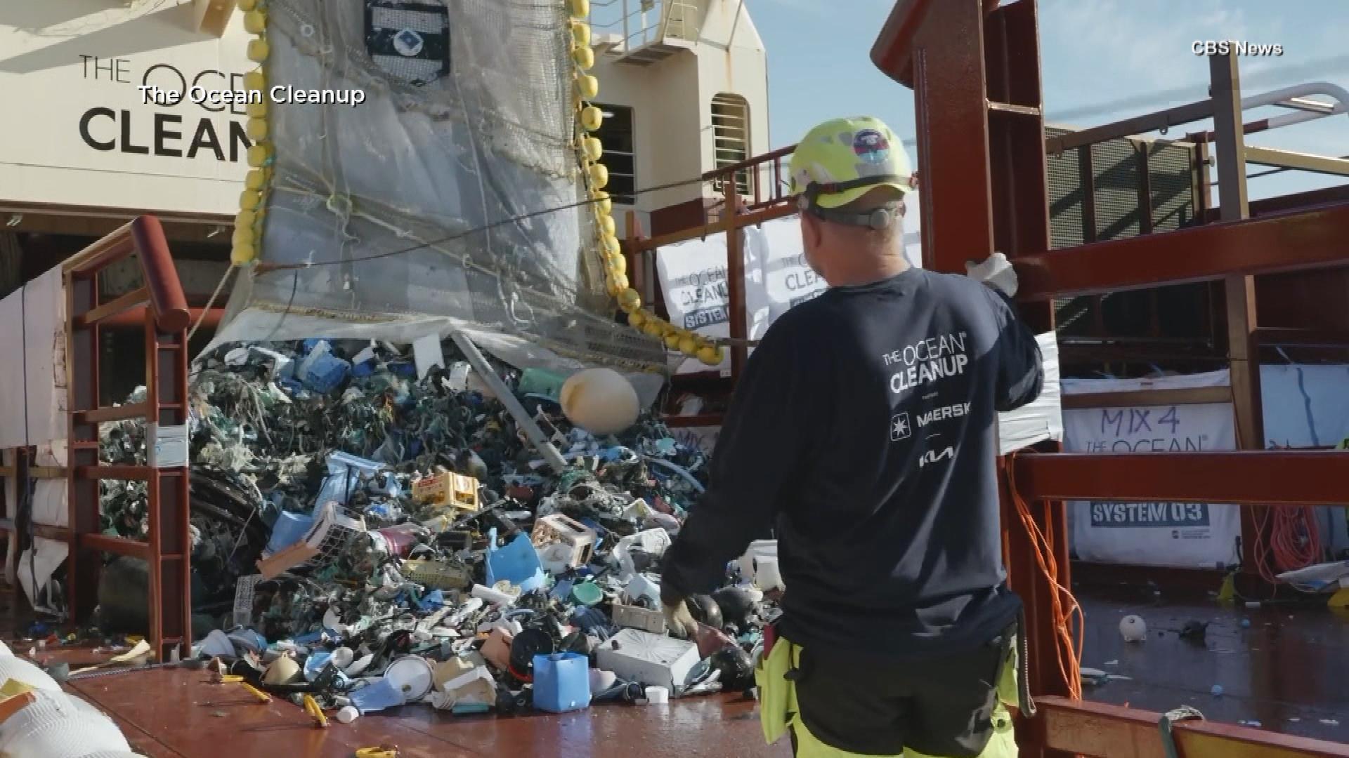 Garbage dumped out on an ocean cleanup vessel