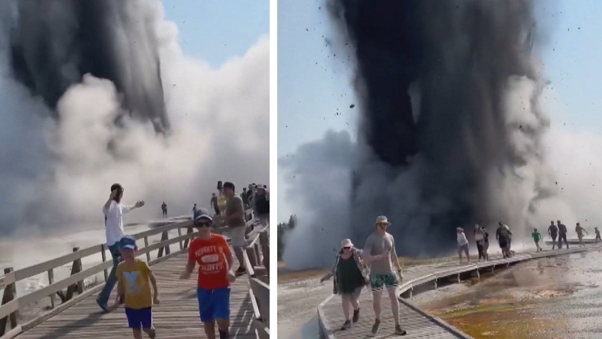 Hydrothermal Explosion and Yellowstone Tourists Fleeing