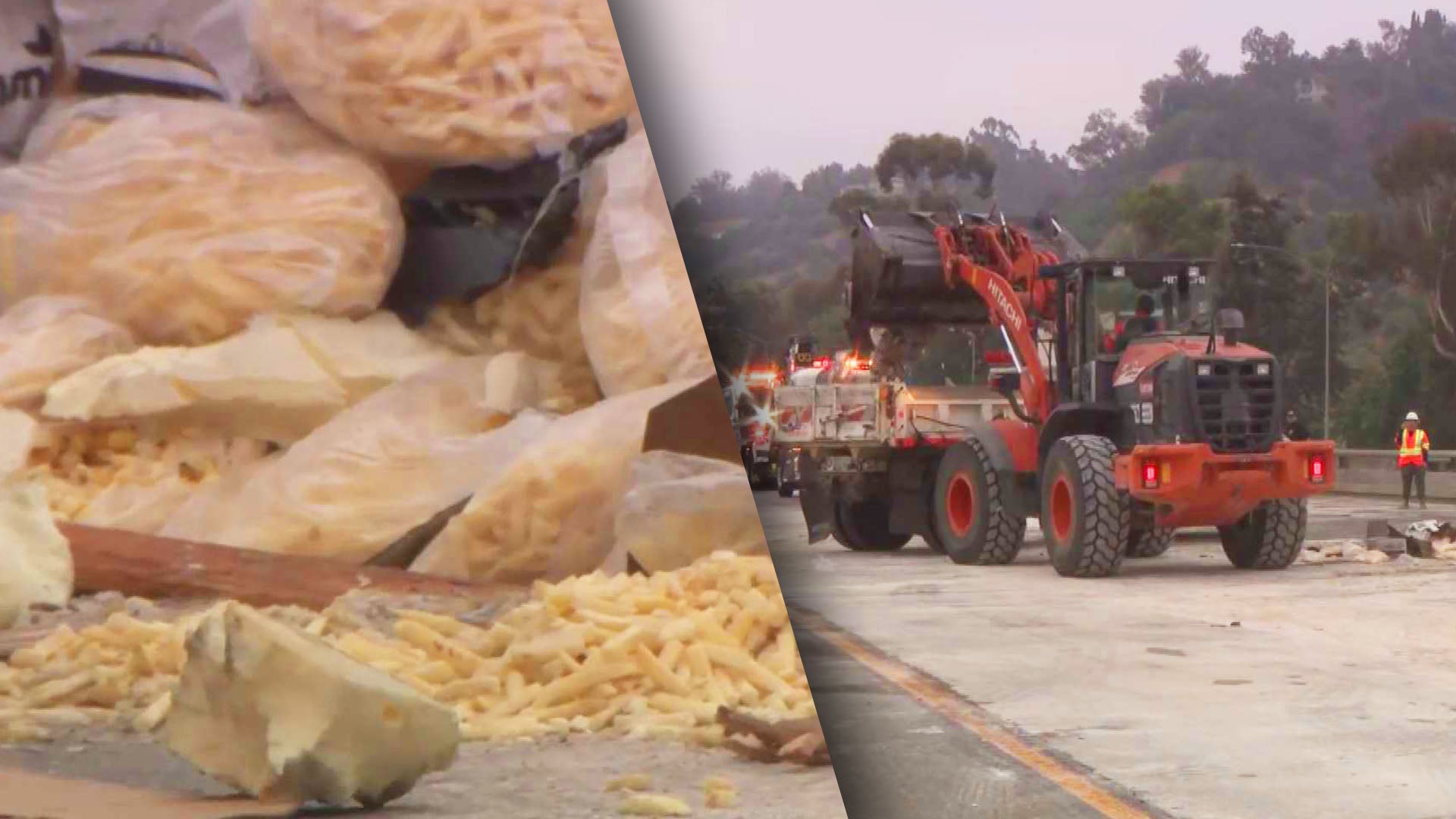 French fries spilled during a truck accident shut down a California freeway.