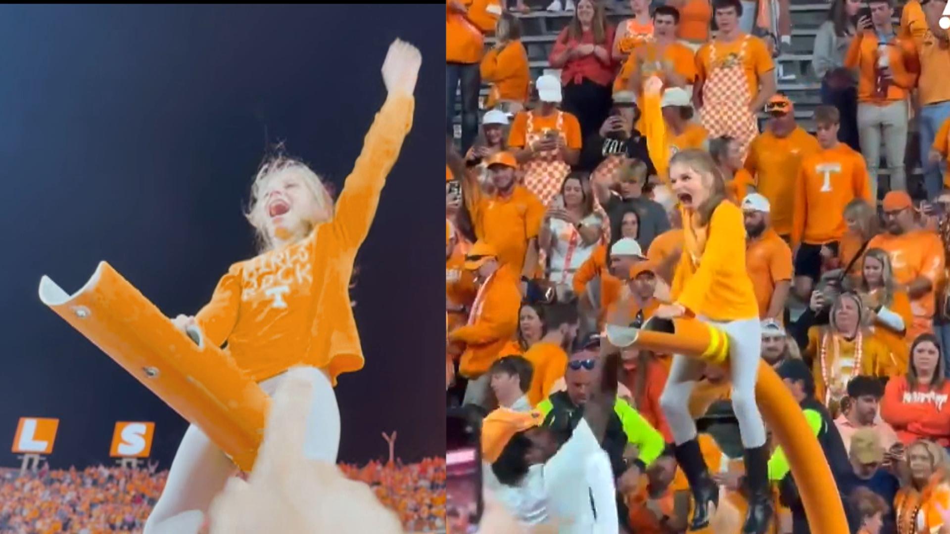 11-Year-Old Girl Celebrates Tennessee College Football Win on Top of Goal Post