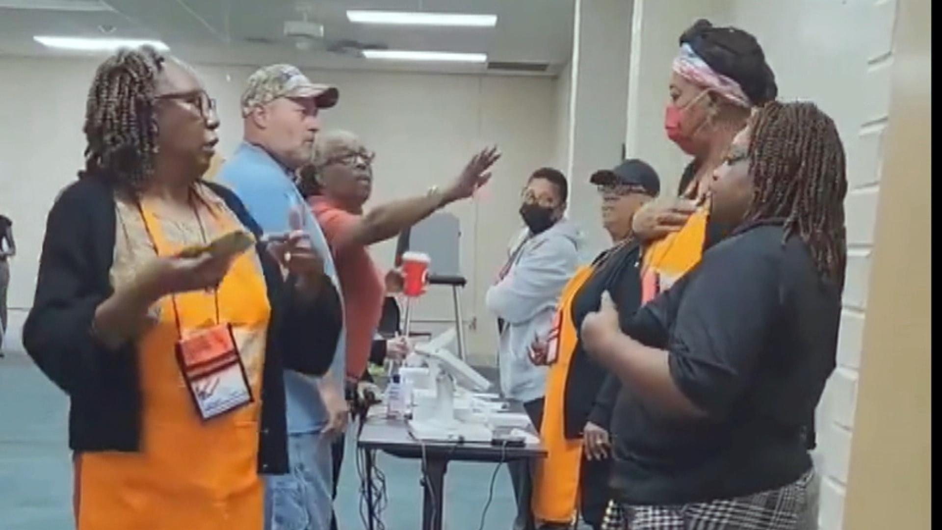 People fighting at polling site