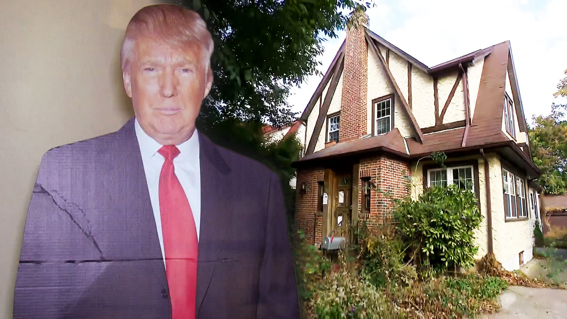 Cardboard cut-out of Donald Trump/ Donald Trump's childhood home