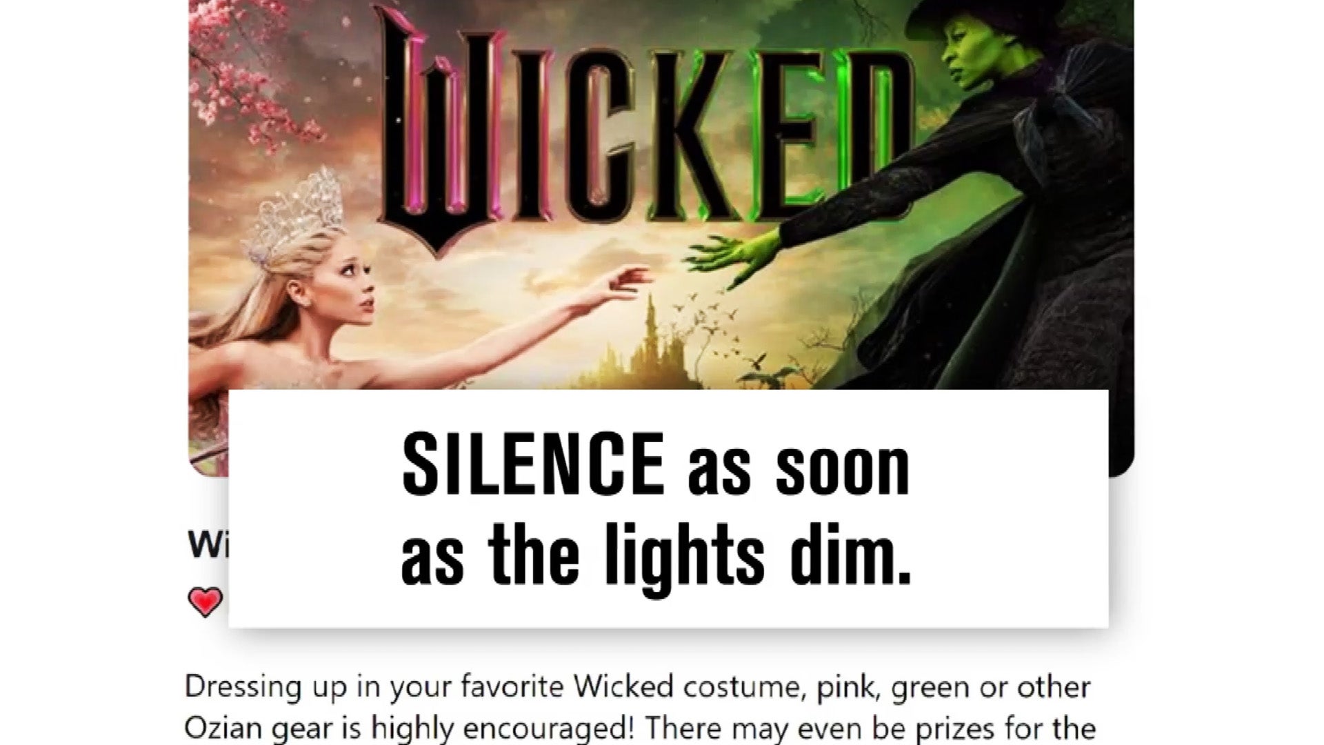 'Wicked' promo art with warning against noise