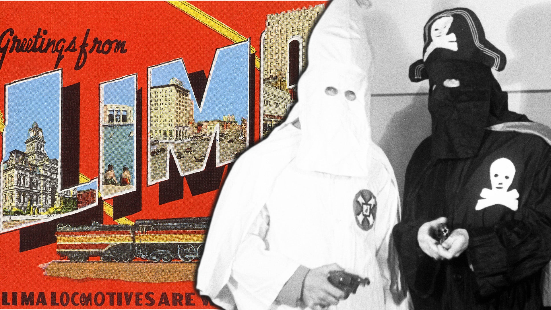 Postcard for Lima, Ohio. KKK and Black Legion costumes