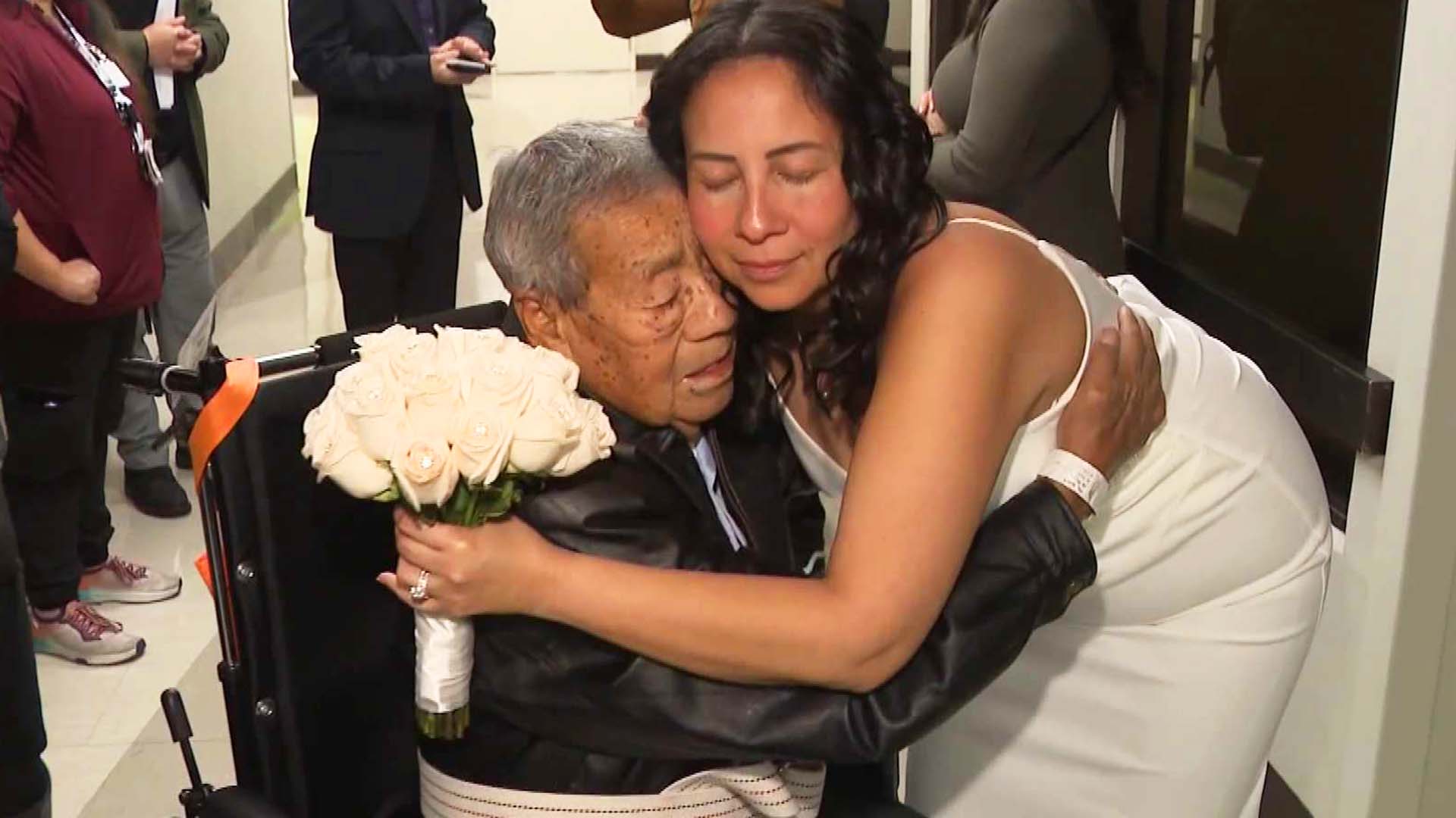 Maricela Mercado and her groom Ralph Polk got married in a California hospital chapel so that her father, Salvador Rivera, could walk her down the aisle.