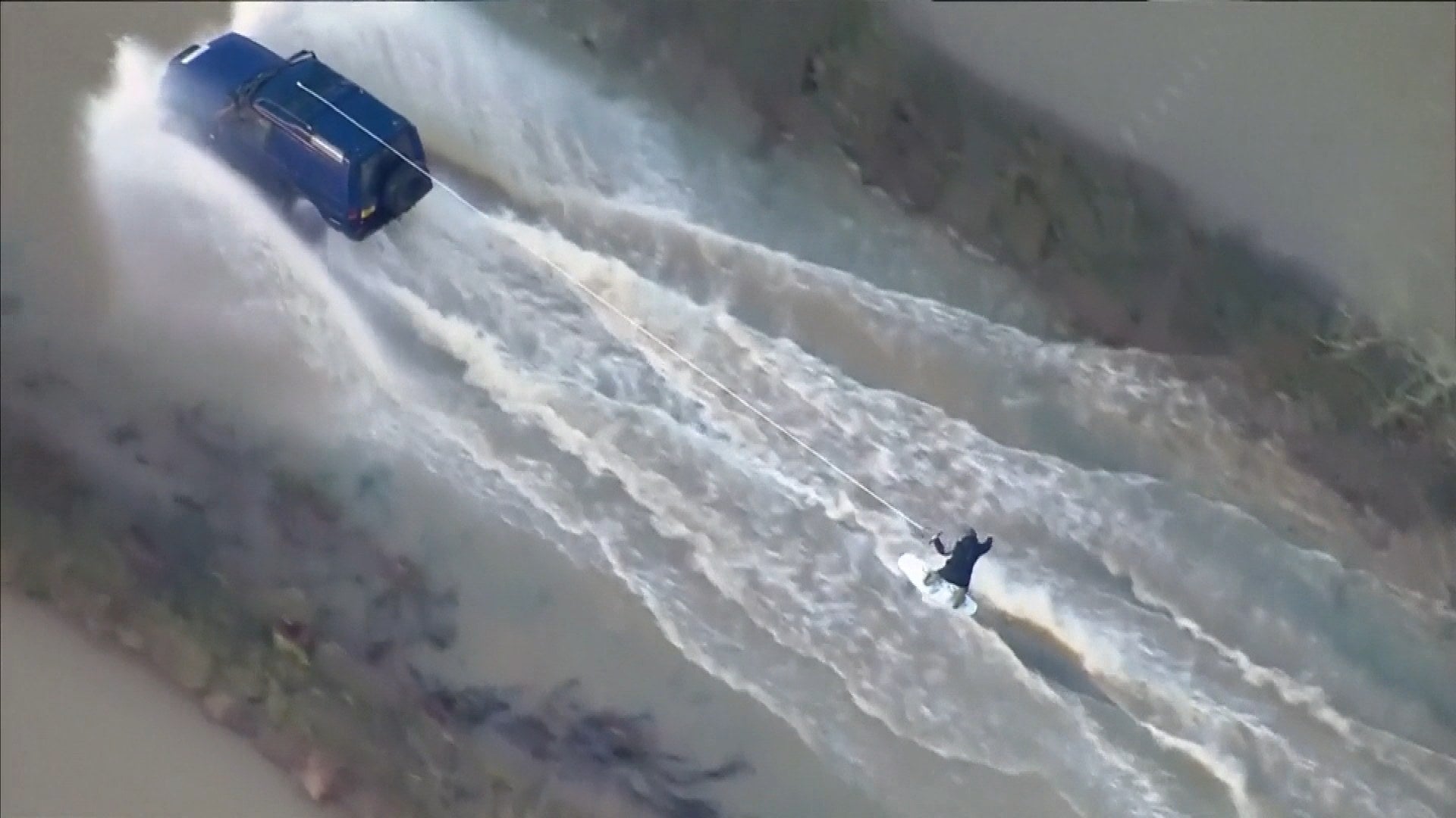 Wakeboarder Surfs Through English Streets