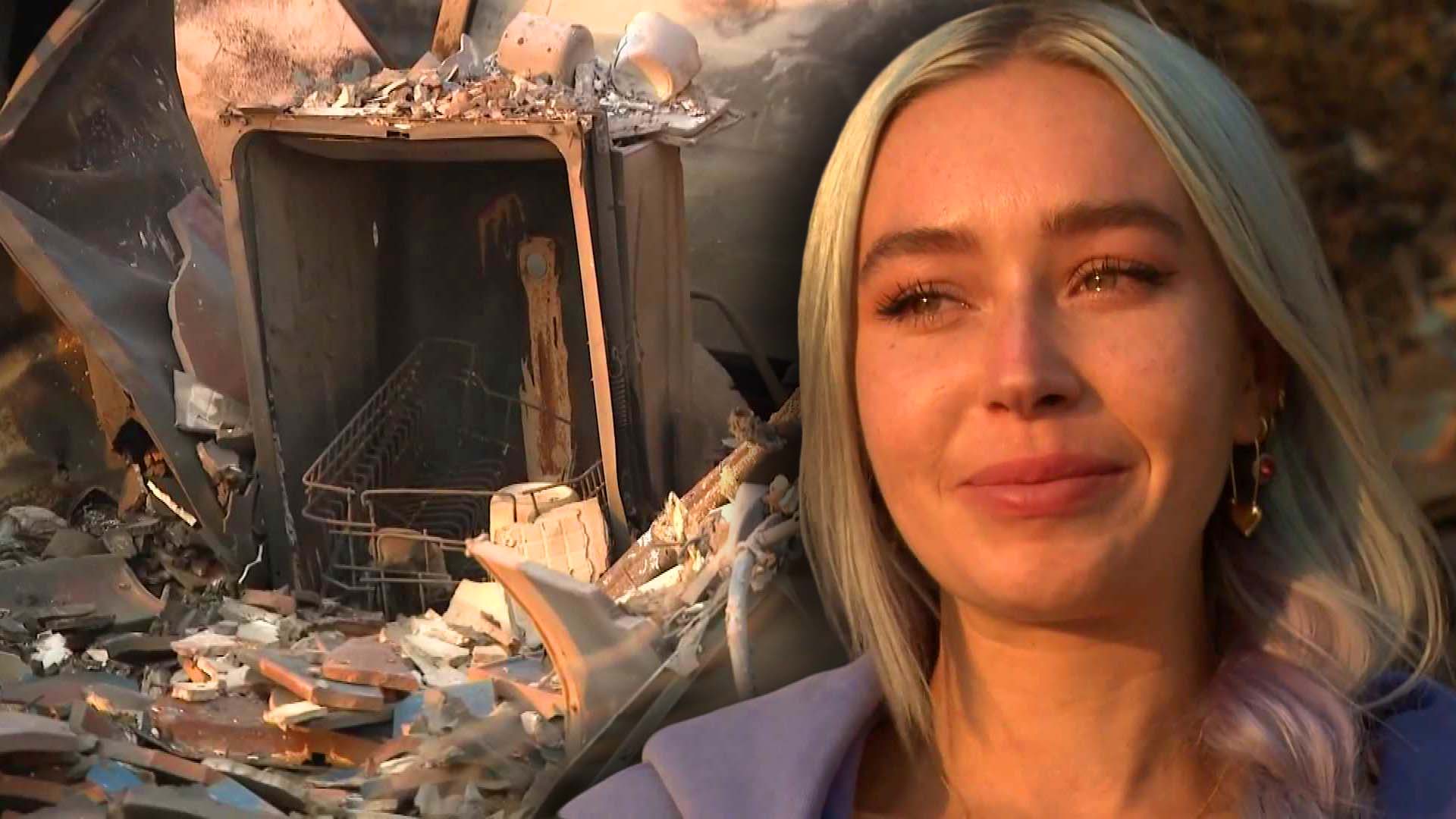 rubble from fire / woman cries