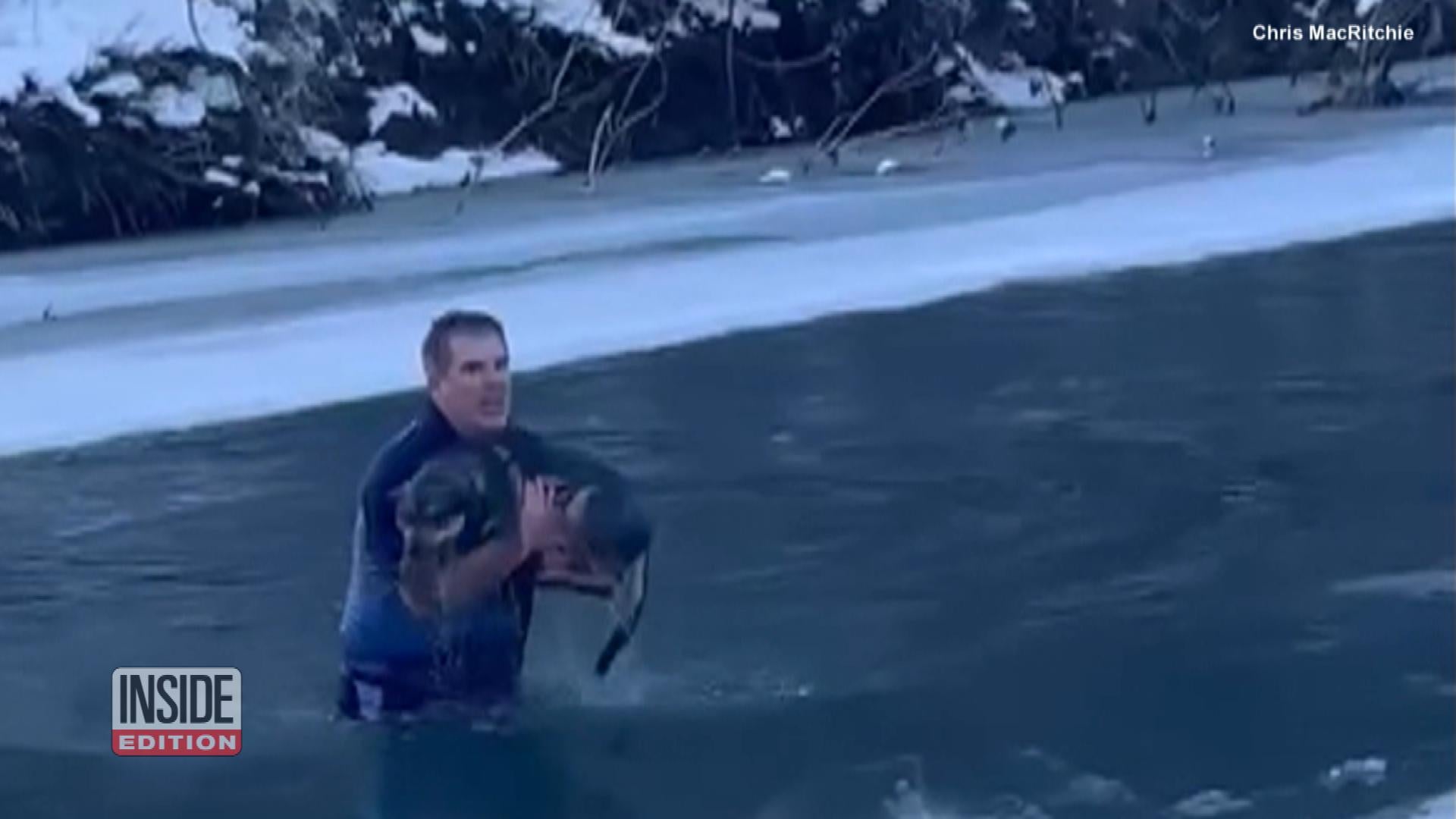 Man Jumps Into Icy River to Save Dog