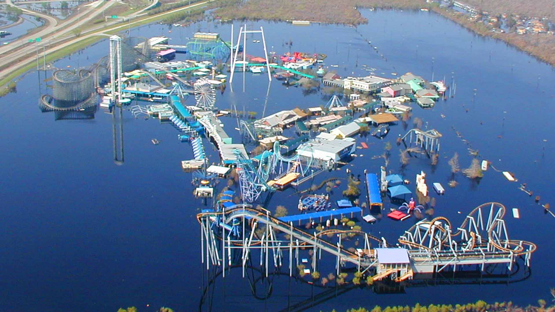 Six Flags New Orleans flooded from Hurricane Katrina