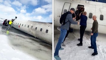 Passengers being evacuated from the crashed Delta plane in Toronto, Canada