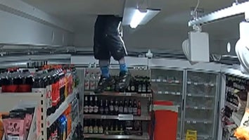 A robbery suspect broke through a grocery store ceiling and stole lottery tickets.