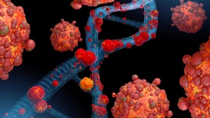 3D rendered image of monkeypox virus and DNA