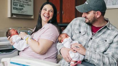 Mom and Dad with twins.