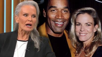 Nicole Brown Simpon's sister speaking on CBS Mornings / Photo of OJ Simpson and Nicole Brown Simpson smiling