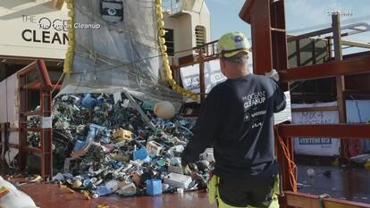 Garbage dumped out on an ocean cleanup vessel