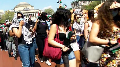 Protestors wearing facemasks