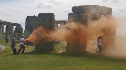 Activists painting Stonehenge