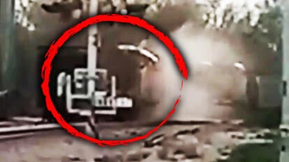 Train crash in a red circle