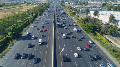 Aerial view of cars on freeway
