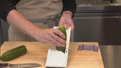 slicing cucumber with mandolin