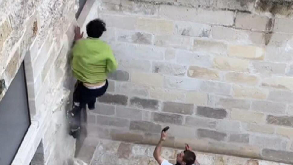 Parkour Stuntman Damages Building in Ancient City in Italy