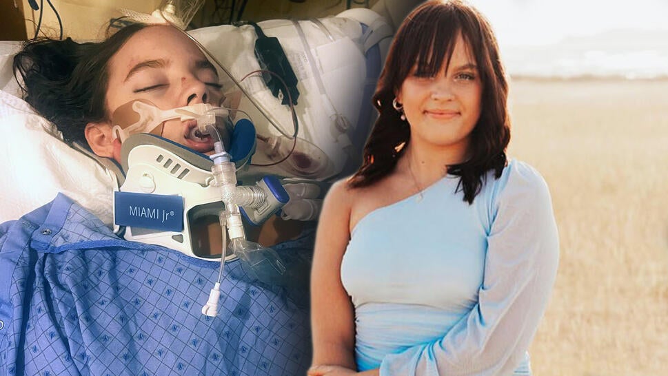 Split image of teen in hospital/teen smiling before accident