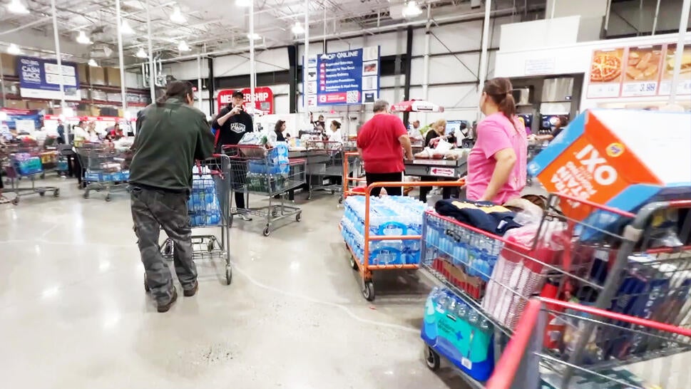 Busy checkout lanes at Costco