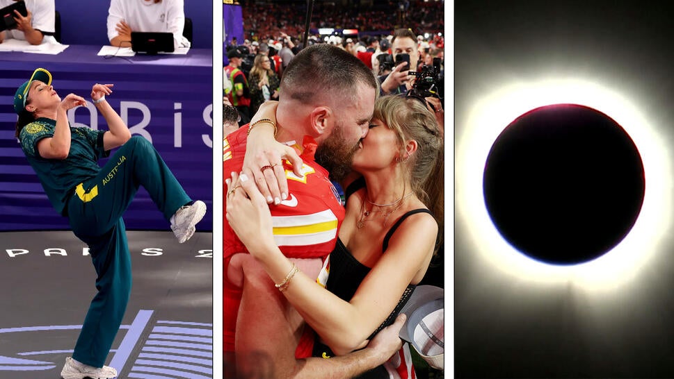 Rachael "Raygun" Gunn/ Travis Kelce and Taylor Swift kiss/ Solar Eclipse