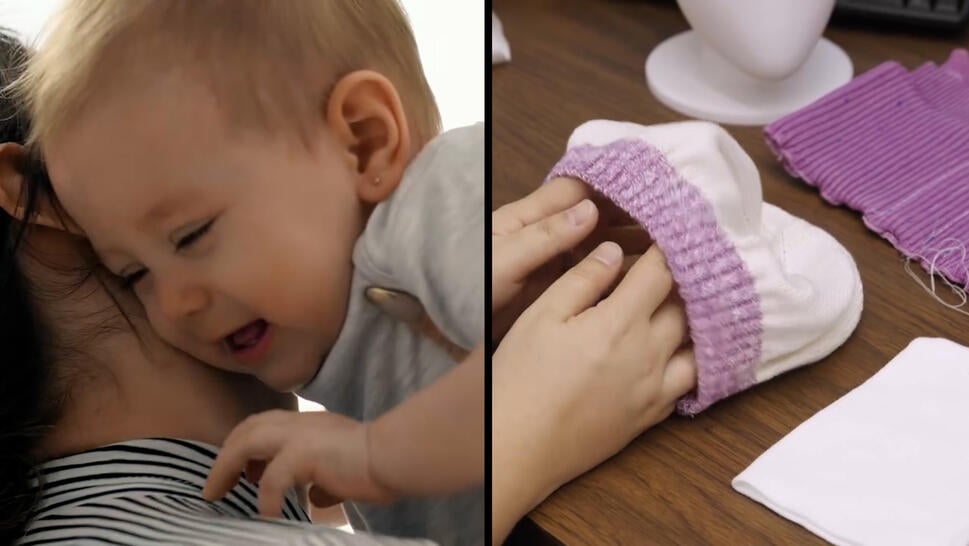 Scientists at Louisiana State University have created hats made with thermocromic yarn that will help parents tell their baby's temperature. 